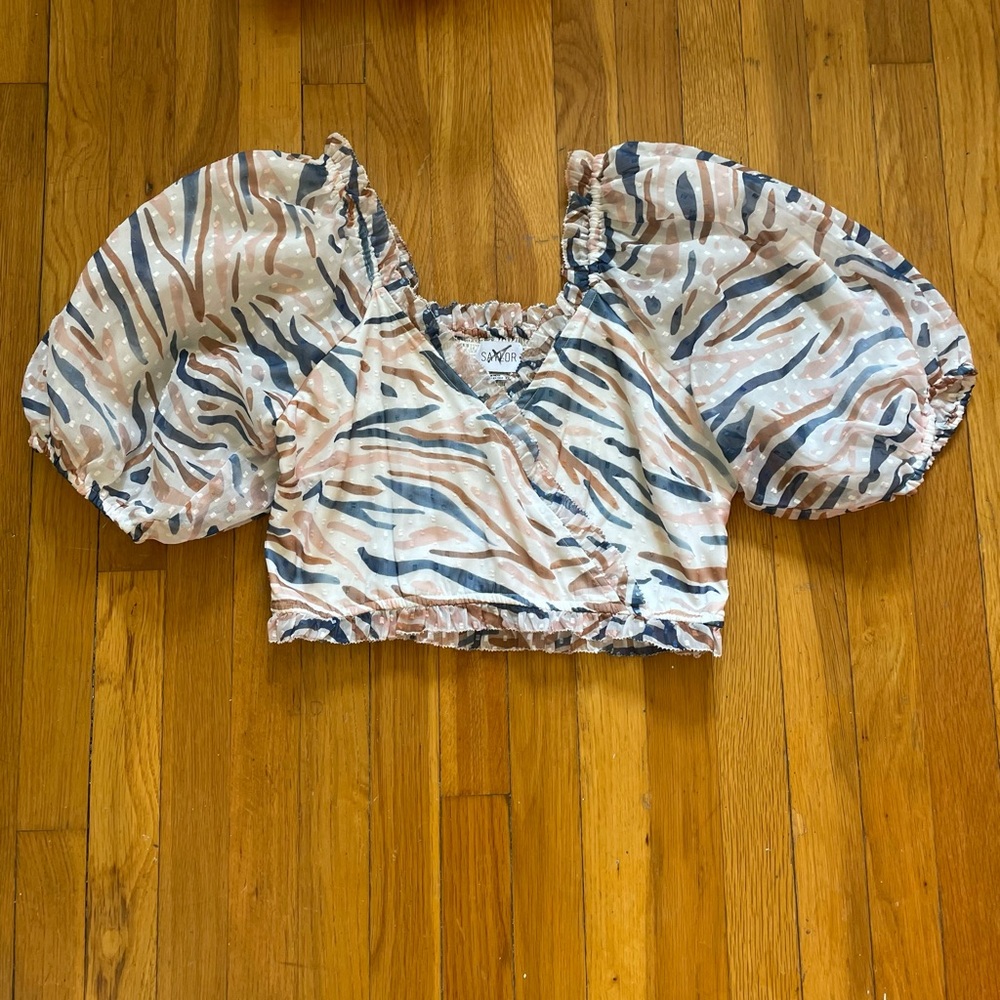 Saylor Teryn Zebra Print Cropped Top